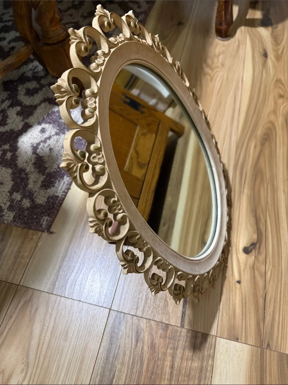 Vintage wood Ornate Cream Oval Wall Mirror or tabletop